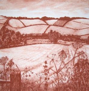 Gordon Aitcheson chalk pastel drawing landscape autumn fall england wiltshire kennet minal english